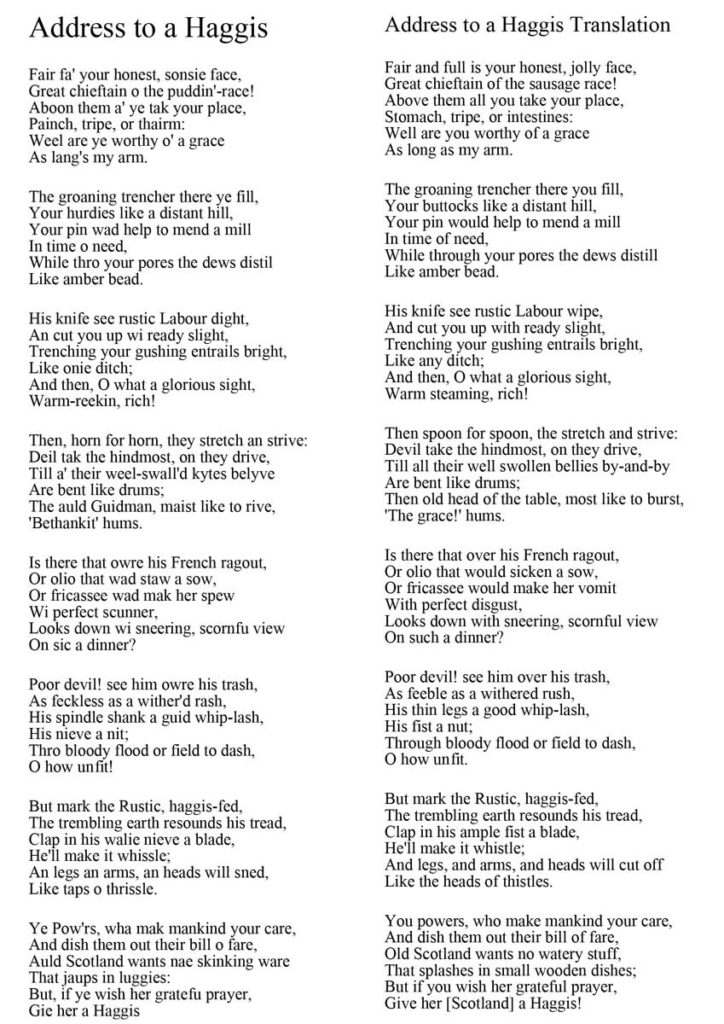 Address to a Haggis poem and its translation.