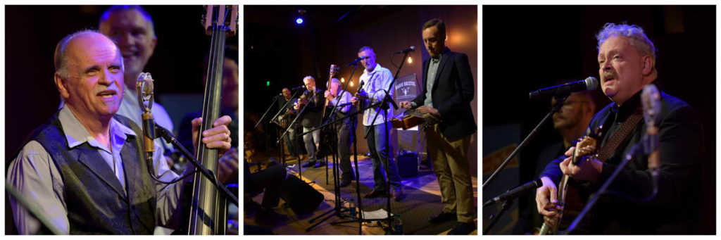 Three pics of Blue Highway, including close up shots of the bass and guitar players.