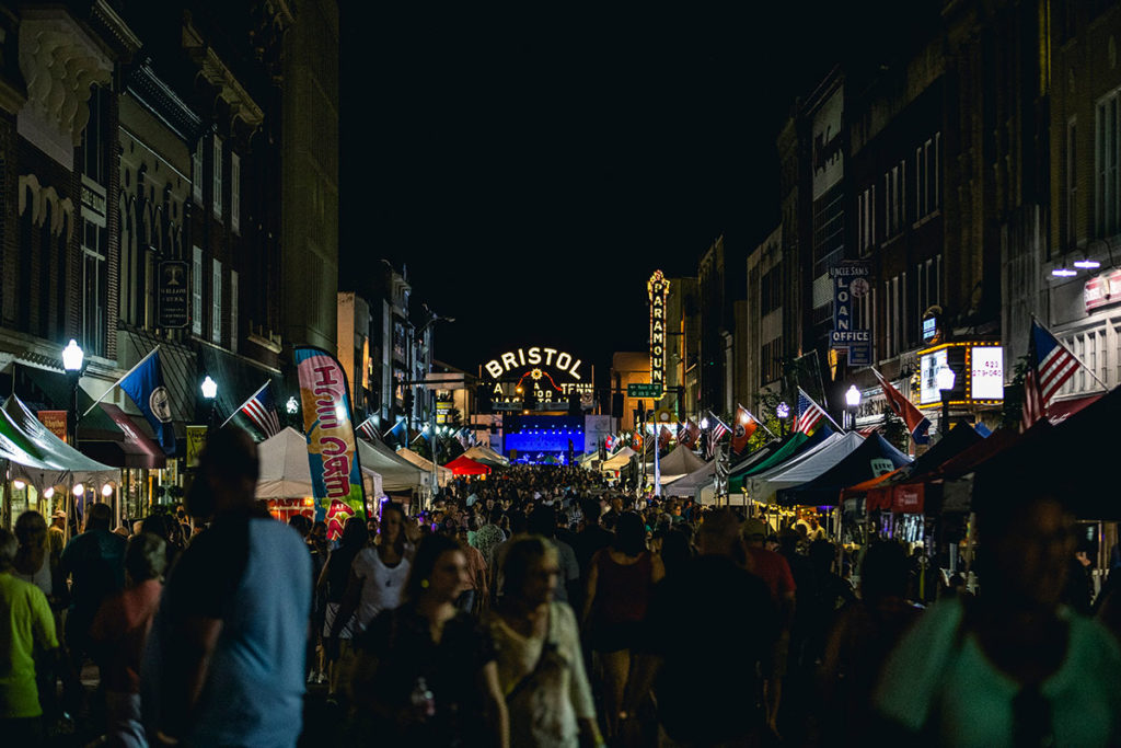 Photo of The Bristol Sign behind State Street Stage as seen from a distance.