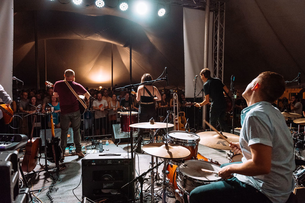 Annabelle's Curse during a night time performance under the Machiavelli's Outdoor Tent.
