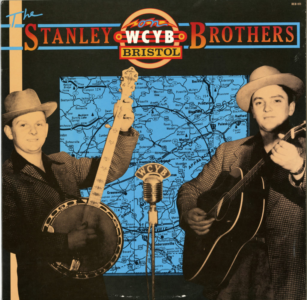 Cover of The Stanley Brothers on WCYB album showing them standing in front of a WCYB mic.