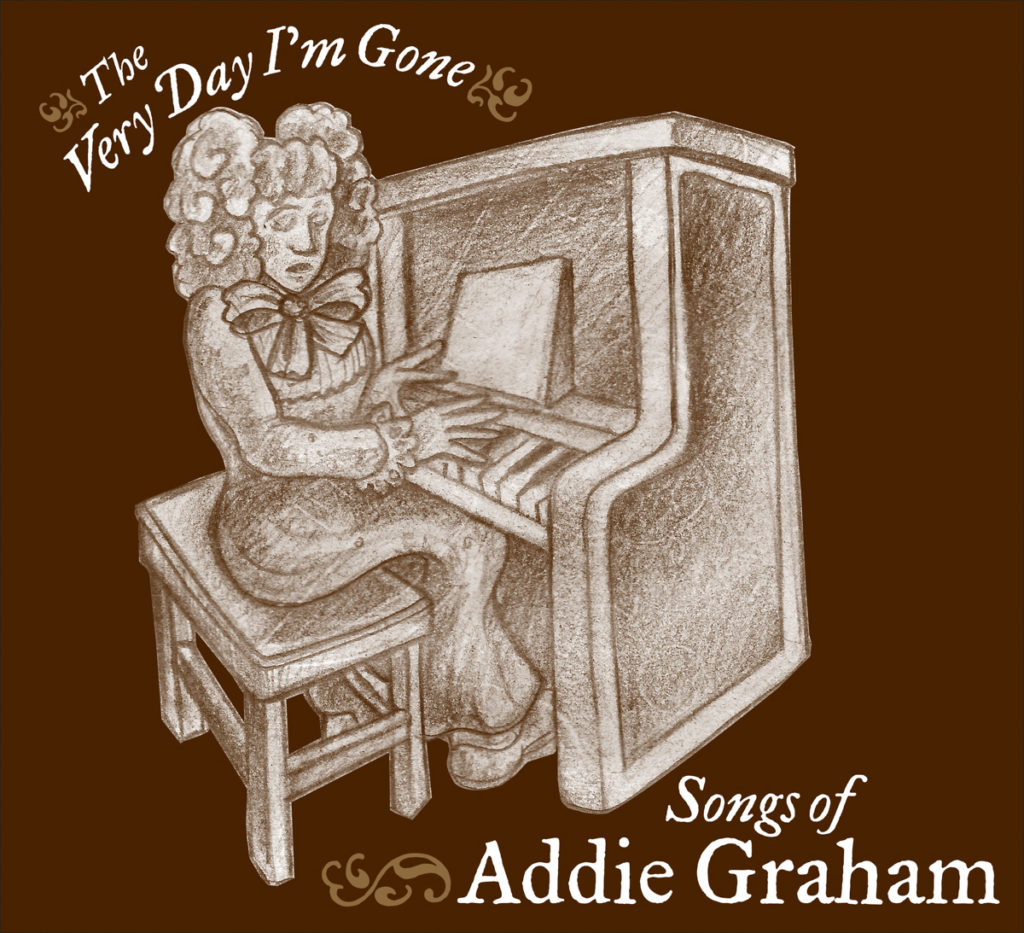Cover illustration for The Very Day I'm Gone compilation CD, showing a drawing of a woman at a piano