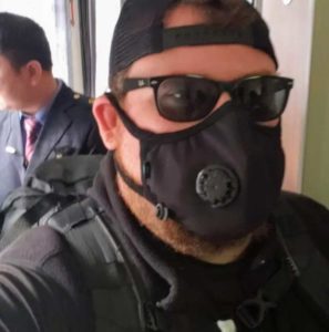 Jon McGlocklin's face mask is high-tech black!