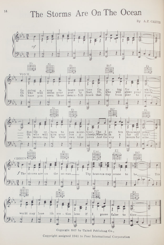 Image of "The Storms are on the Ocean" sheet music.