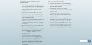 A screenshot of the museum website listing the different items we prioritize for our collections.