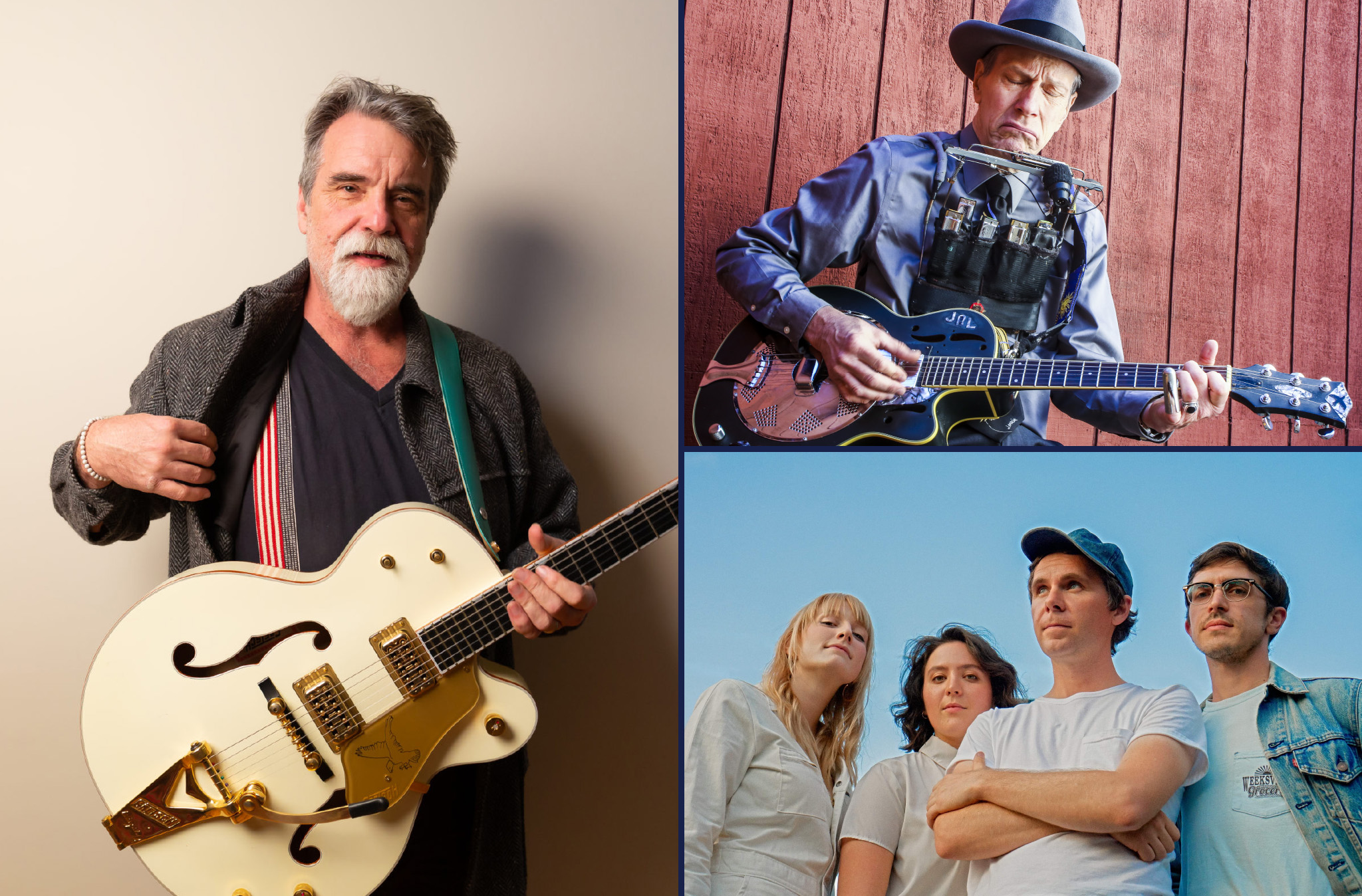 Composite of 3 photos including Darrell Scott, John Long, and Bill and the Belles