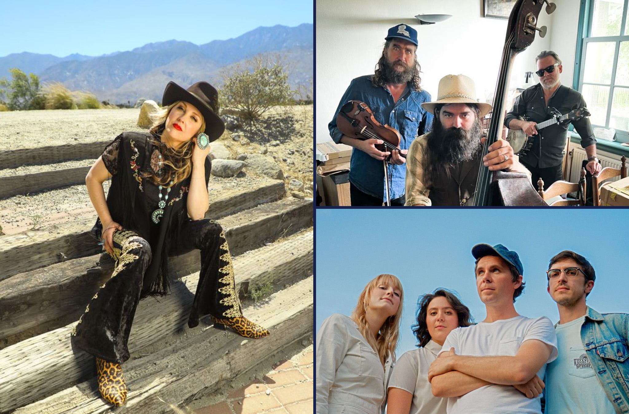 Photo collage of Sunny Sweeney, FERD, and Bill and Billes