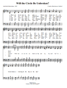 A black and white image of lyrics to the song "Will the Circle Be Unbroken".