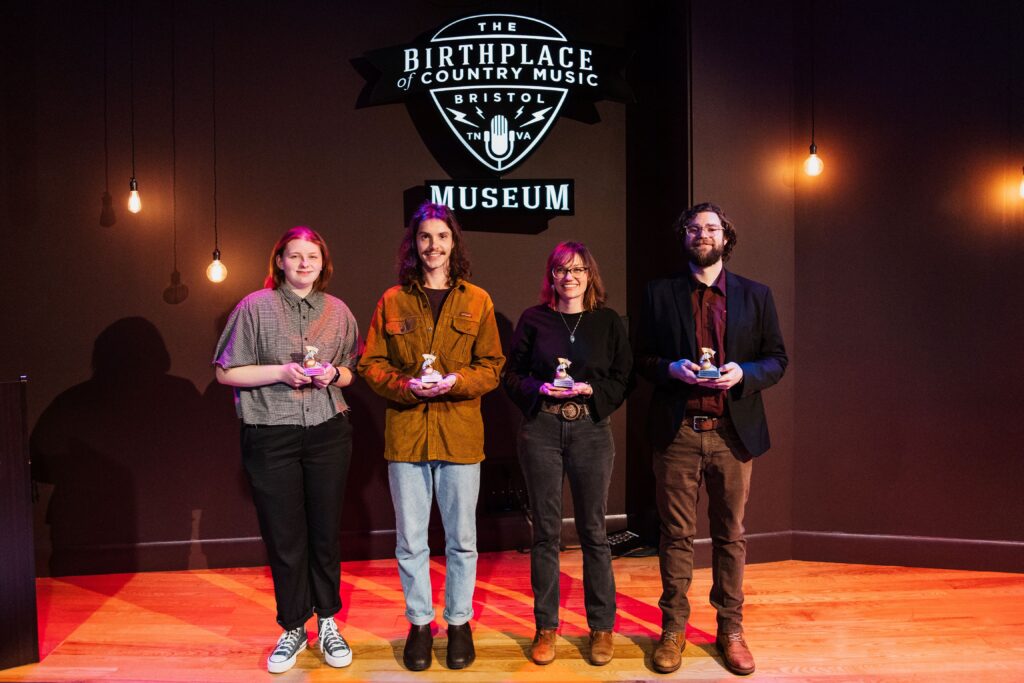 2025 TN Songwriters Week Bristol qualifying round winners Claire Chill, Camden Benoit, Erin Dalton, and Austin Barrett.